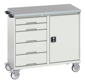 Bott Verso Mobile  Drawer Cupboard  Tool Trolleys and Tool Butlers Verso Roller Butler 1 Door 5 Drawer Lino Work Top